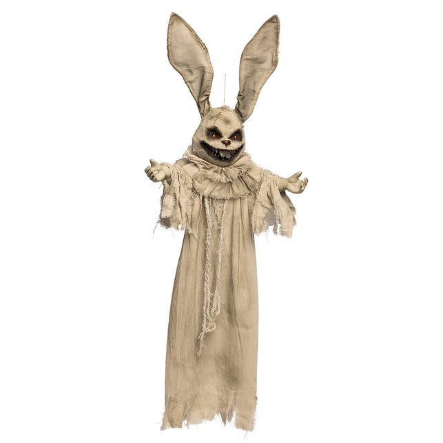 Horrorkonijn Hell bunny met gerafelde kraag en vlekkerig beige gewaad als halloweendecoratie