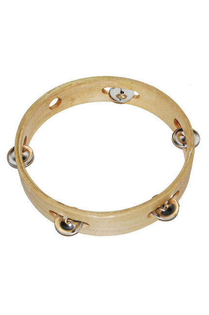 Houten tamboerijn met metalen belletjes in de rand, open frame zonder vel