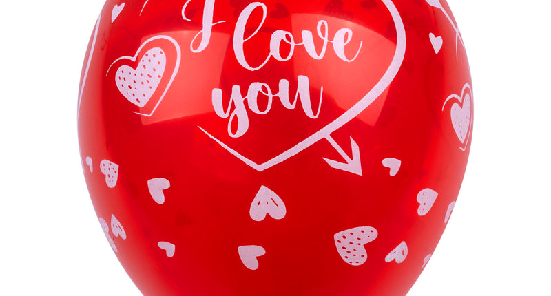 I love you ballon rood met wit hart, pijl en hartjes, voor Valentijnsdag