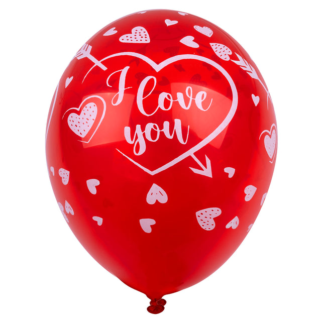 I love you ballon rood met wit hart, pijl en hartjes, voor Valentijnsdag