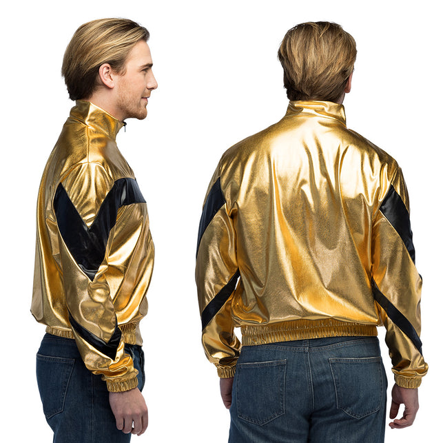 Jasje Cosmic goud van zij- en achterkant, met zwarte punt op de mouw en geribbelde boord onderaan