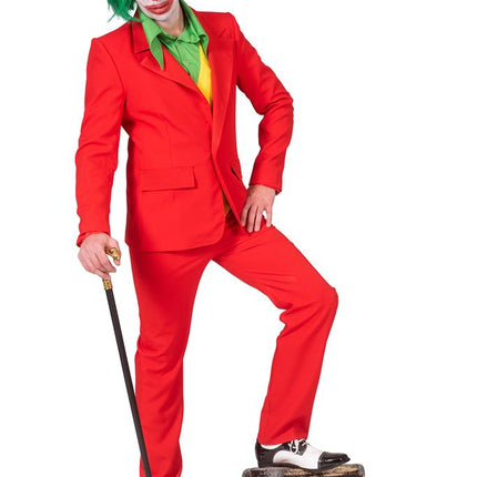 Joker James kostuum rood gecombineerd met groene pruik en clownsschmink voor Halloween