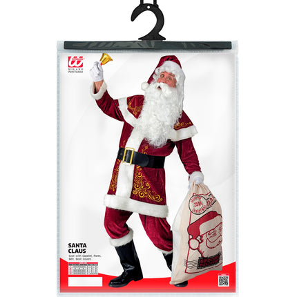 Kerstman kostuum heren in verpakking met jas met cape, broek, riem en laarsbeschermers