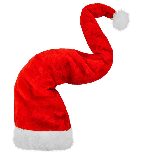 Kerstman muts pluche extra lang 125 cm in rood met witte bontrand en witte pompon
