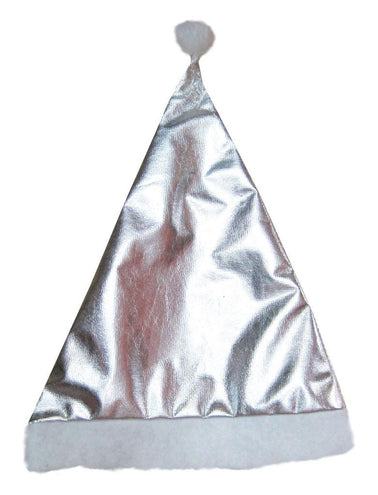 Kerstmuts zilver met glanzend metallic oppervlak, witte rand en witte pompon, voor Kerst