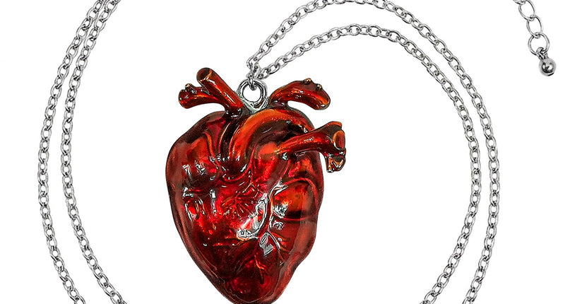 Ketting hart halloween Yara met rode anatomische hanger aan lange zilverkleurige schakelketting