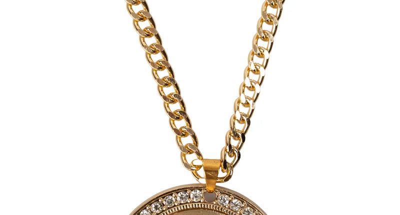 Ketting Ja Toch goud met ronde hanger, sierletters van steentjes en gourmet-schakels voor een foute party