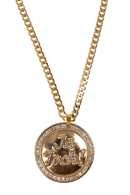 Ketting Ja Toch goud met ronde hanger, sierletters van steentjes en gourmet-schakels voor een foute party
