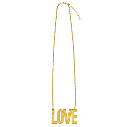Ketting 'Love' goud in volle lengte met gedraaide schakelketting en LOVE-hanger onderaan