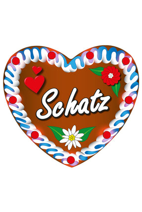 Ketting peperkoekhart Schatz met blauw-witte sierrand, rode bloem en witte edelweiss voor Oktoberfest