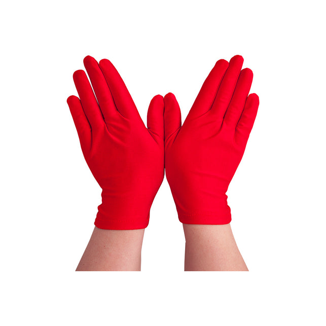 Korte dames handschoenen rood Lini, felrood met omgestikte zoom tot net over de pols, voor Sinterklaas