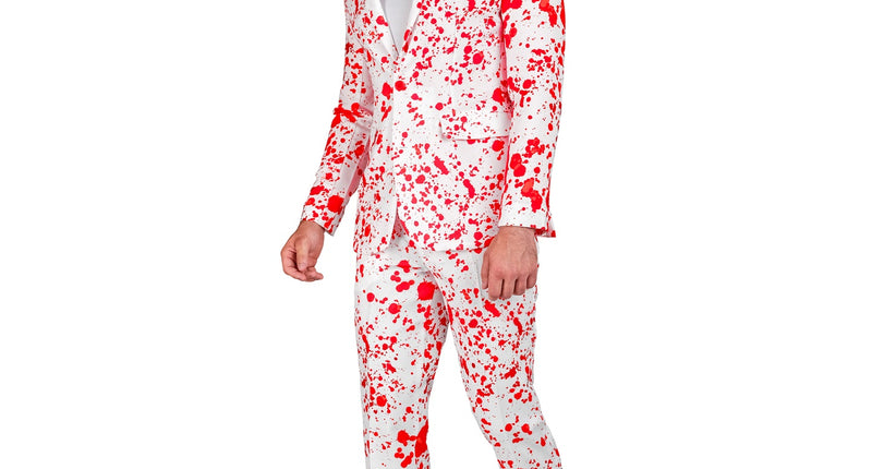 Kostuum bloedspetters wit met rode spatten, jas en broek voor heren, voor Halloween
