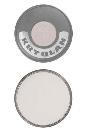 Kryolan cake make-up 070 in wit, rond doosje met zilvergrijs deksel en maskerlogo