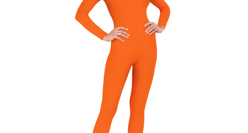 Lange body oranje voor dames met lange mouwen en ronde hals, vooraanzicht, voor Koningsdag