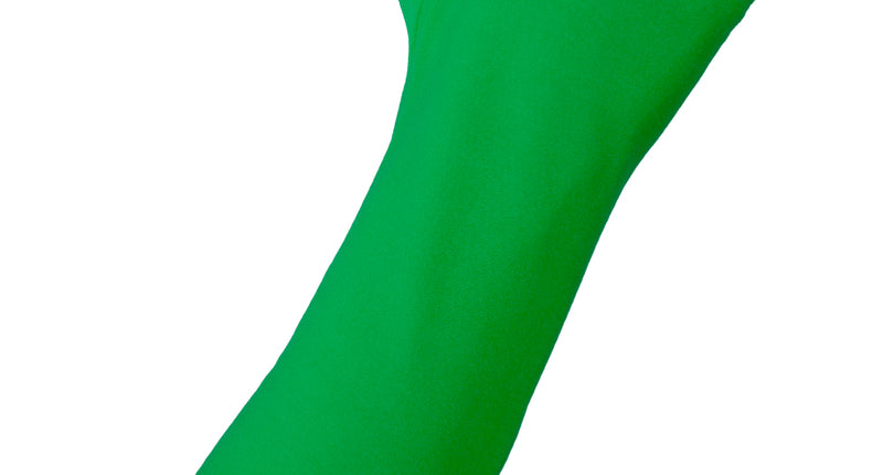 Lange groene handschoen van nylon tot over de elleboog, effen grasgroen met gestikte vingers