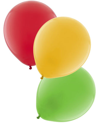 Latexballonnen rood geel groen, drie effen glanzende ballonnen uit de set van twaalf