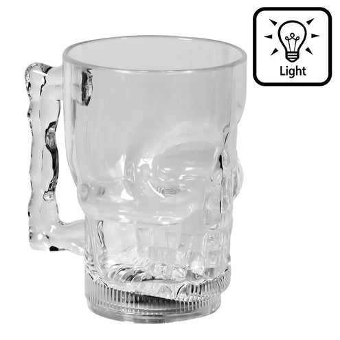 LED beker schedel transparant met bothandvat en schedelgezicht in reliëf, 40 cl