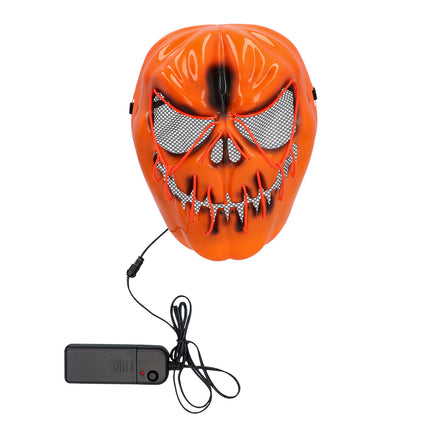 LED masker Pompoen met rood oplichtende lijnen langs boze ogen en getande grijns voor Halloween