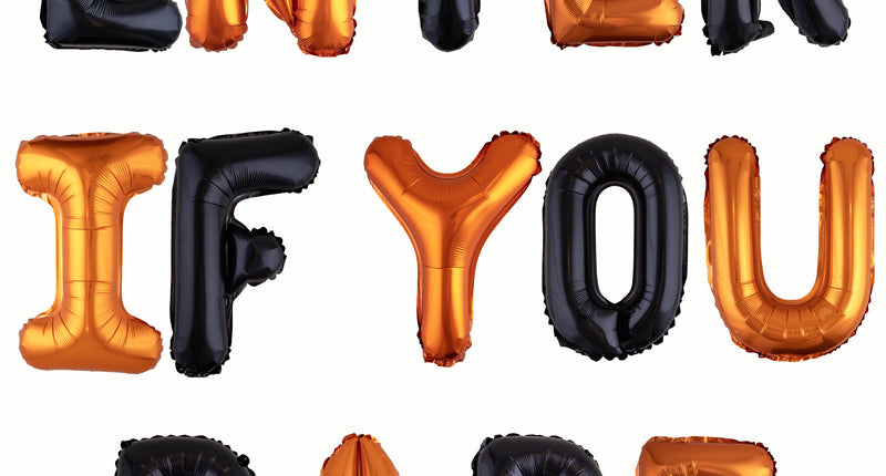 Letterballonnen Halloween met de tekst Enter If You Dare in oranje en zwart folie van 41 cm