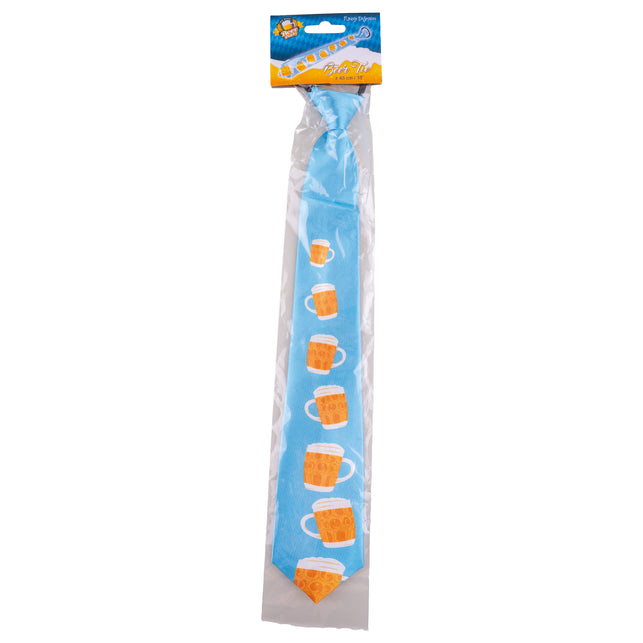 Lichtblauwe bierpullen stropdas van ongeveer 45 cm in verpakking van Funny Fashion