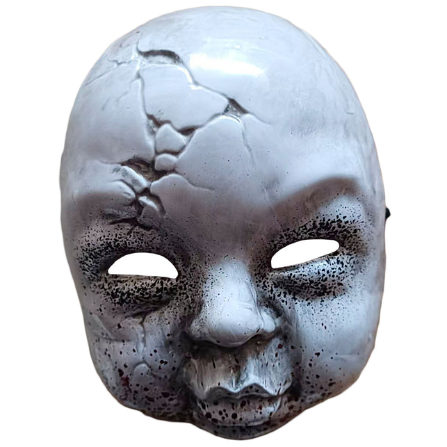 Masker babypop van pvc in wit met barsten over de schedel en donkere ogen, voor Halloween