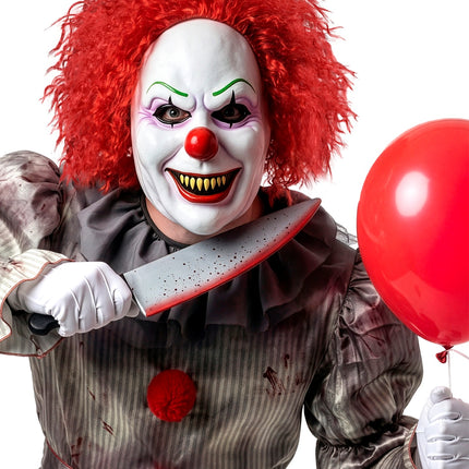 Masker boze clown latex gedragen met rode krulpruik voor Halloween