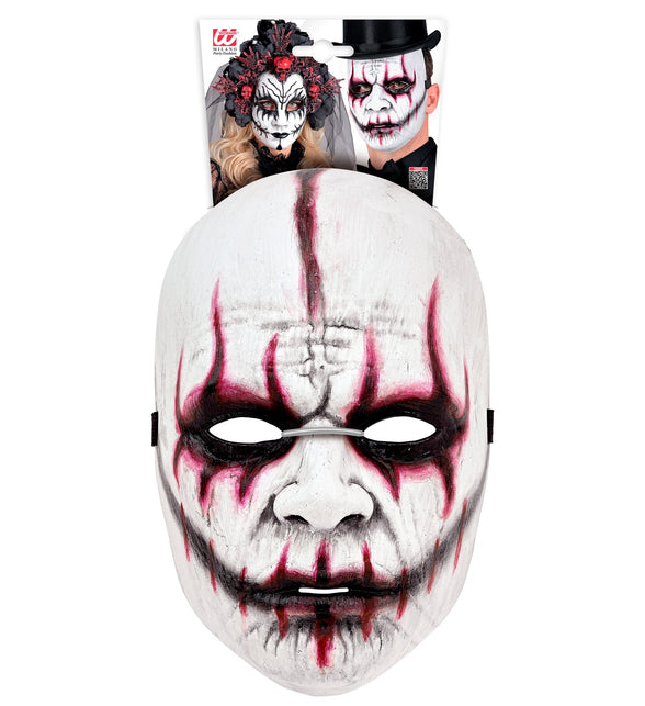 Masker evil joker Lotte in verpakking, met zijbandjes en elastiek voor achter het hoofd