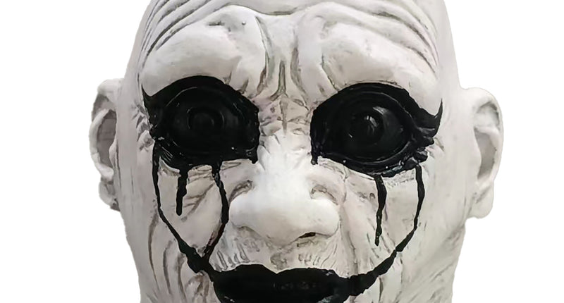Masker latex zombie wit met zwart omrande ogen en zwarte tranenlijnen, voor Halloween