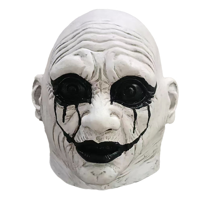 Masker latex zombie wit met zwart omrande ogen en zwarte tranenlijnen, voor Halloween