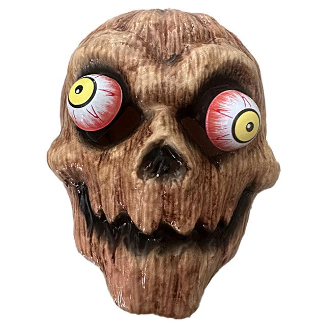 Masker zombie van pvc in bruin met uitpuilende gele ogen en grijnzende tanden voor Halloween