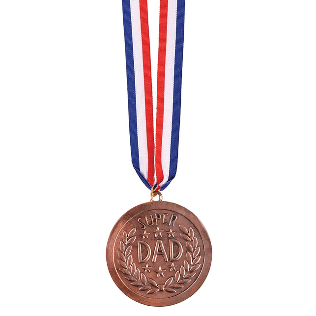 Medaille Super Dad in bronskleur met lauwerkrans en sterren aan rood-wit-blauw lint