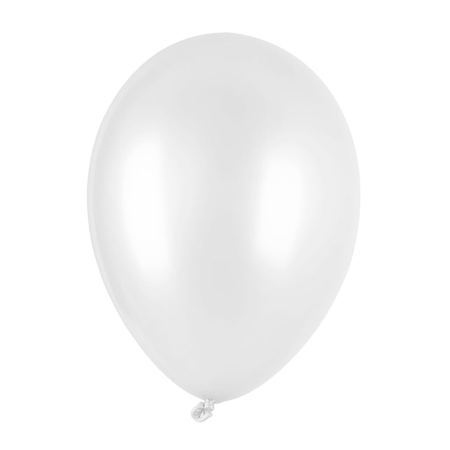 Metallic witte ballon opgeblazen met glanzende witte latexafwerking, ongeveer 30 cm