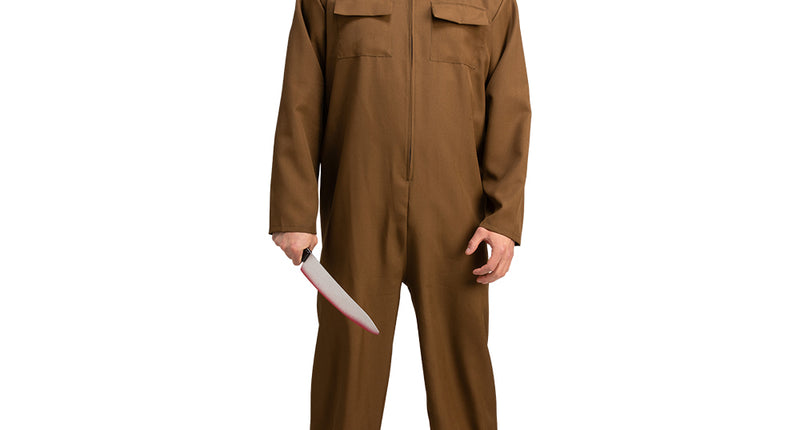 Michael Myers pak bruine overall met ritssluiting en twee borstzakken voor heren op Halloween