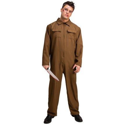 Michael Myers pak bruine overall met ritssluiting en twee borstzakken voor heren op Halloween