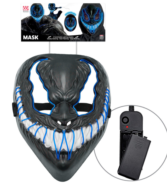 Monster masker led blauw in verpakking met controller en batterijhouder
