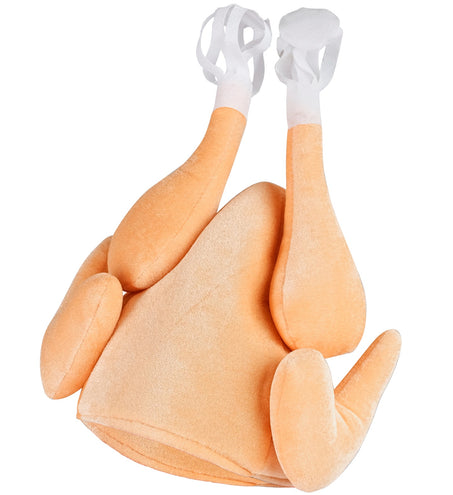 Muts gebraden kip van polyester met opstaande pootjes en witte bandjes, zachtoranje