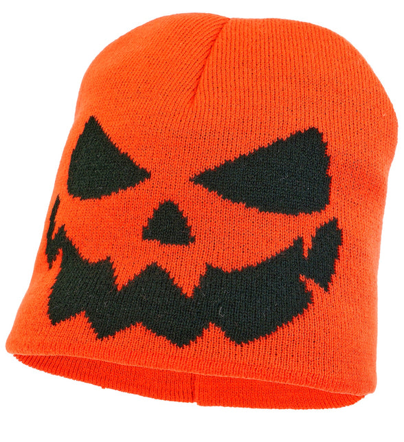 Muts pompoen oranje met zwart gebreid pompoengezicht, gebreide beanie voor Halloween