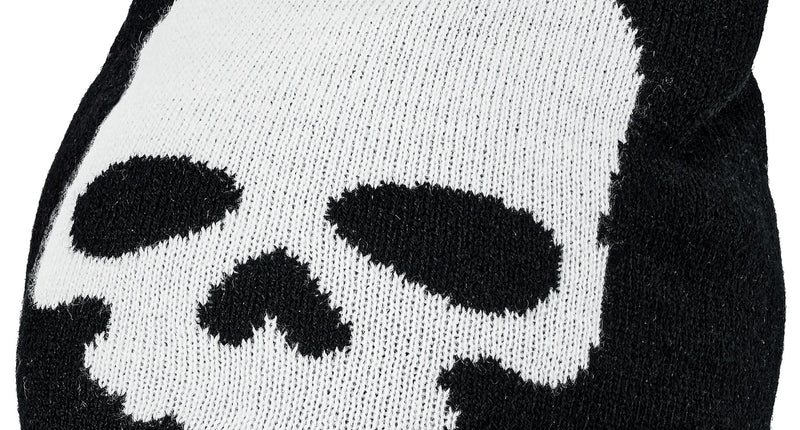 Muts schedel zwart met groot wit doodskopmotief, gebreide beanie voor Halloween