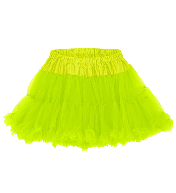 Neon gele tutu dames zonder model, geelgroene tule met geel gerimpeld taillestuk