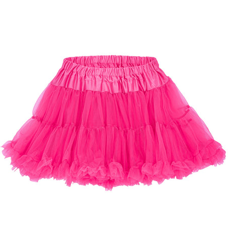 Neon roze tutu detail: brede geëlastificeerde taillebaan en gerimpelde tulezoom