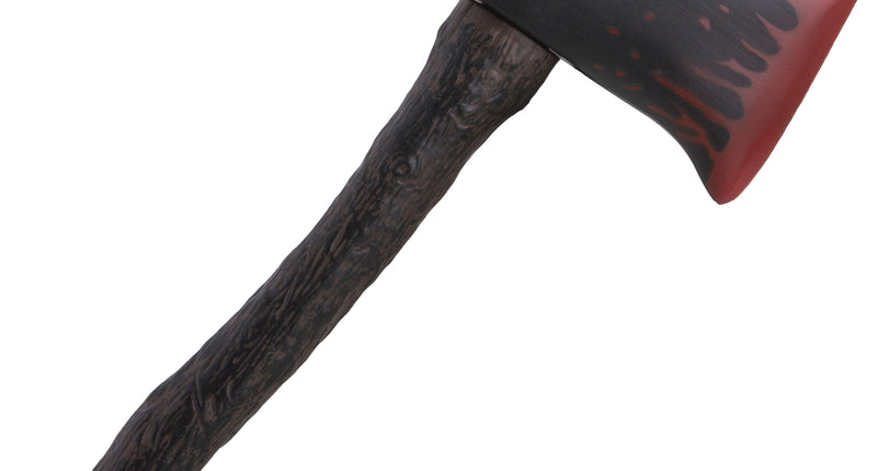 Nep bijl met nep bloed van 40 cm, zwart blad met rode druipsporen en bruine steel met houtnerf