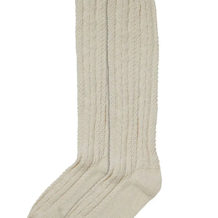 Off white Tiroler kniekousen als paar, gebroken witte gebreide kousen voor een Beierse outfit