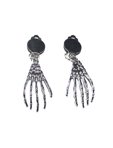 Oorbellen met handen skelet voor heks, zilverkleurige metalen skelethandjes met vijf vingers, voor Halloween