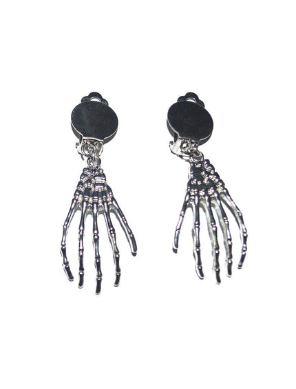 Oorbellen met handen skelet voor heks, zilverkleurige metalen skelethandjes met vijf vingers, voor Halloween
