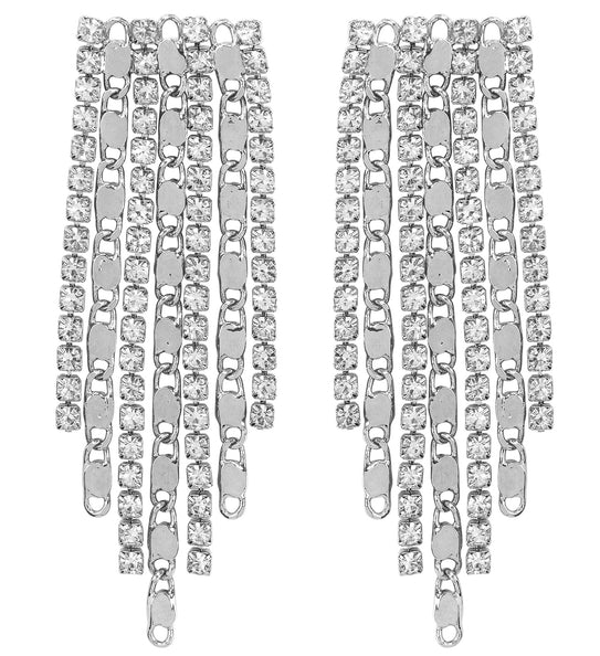 Oorbellen strass en kettingen voor dames, zilverkleurige franjes van strassrijen en schakelkettinkjes