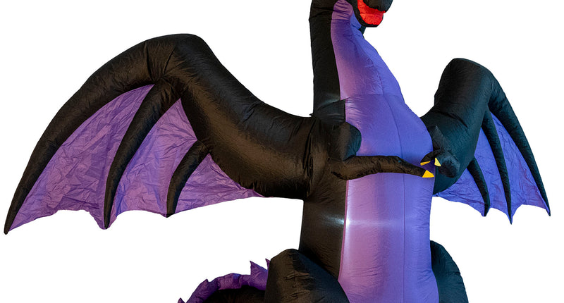 Opblaasbare draak van 250 cm, zwart met paarse vleugelvliezen en gele klauwen, decoratie voor Halloween