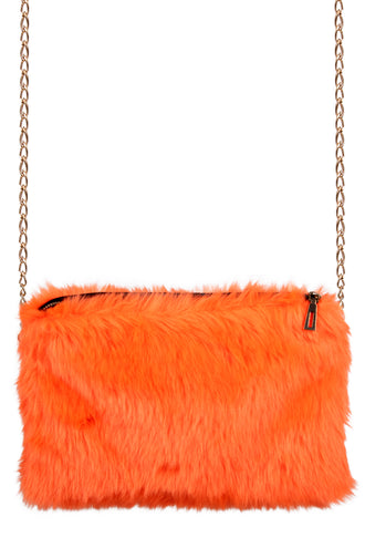Oranje pluche tasje met goudkleurige schakelketting en rits, accessoire voor Koningsdag