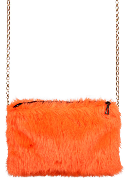 Oranje pluche tasje met goudkleurige schakelketting en rits, accessoire voor Koningsdag