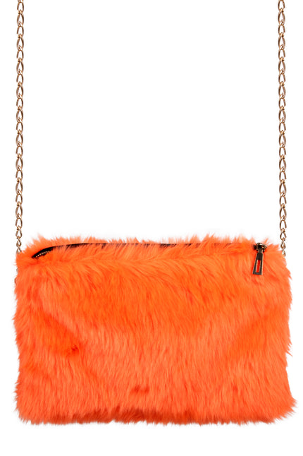 Oranje pluche tasje met goudkleurige schakelketting en rits, accessoire voor Koningsdag