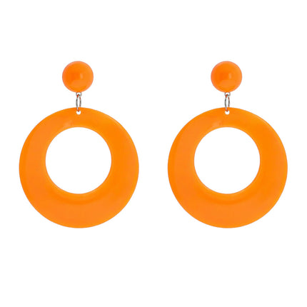 Paar retro oorbellen neonoranje met open ronde hanger en oranje bolletje